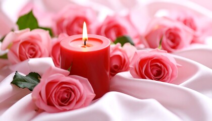 Romantic Candlelight and Roses on Silk