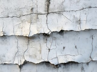 Fototapeta premium close-up view of a cracked and peeling white wall with visible damage and weathering