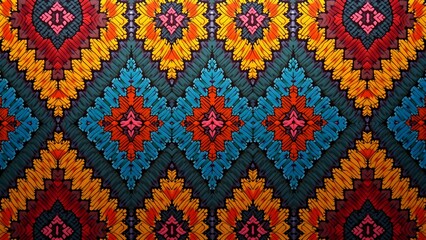 Colorful African Pattern in Repeating Zigzag and Diamond Forms