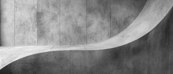 minimalist smooth gray concrete wall and curved bench design with textured surface creating a modern architectural and calm atmosphere