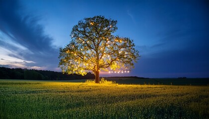 Fototapeta premium illuminated tree in a field