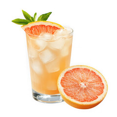 Refreshing grapefruit juice drink with fresh fruit garnish isolated on transparent background