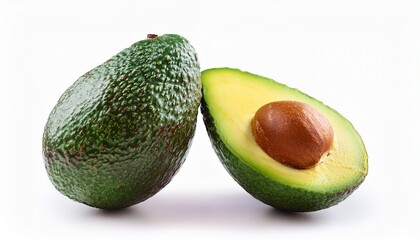 fresh cut and whole avocado isolated on transparent background for food photography