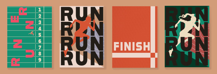 Modern abstract running poster with bold colors and athletic silhouettes. Perfect for fitness campaigns, posters, and social media visuals.