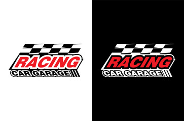 Obraz premium Racing Car Garage logo. Dynamic design with checkered flag.