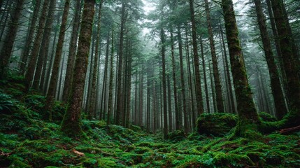 Fototapeta premium Forest with Moss in Fog