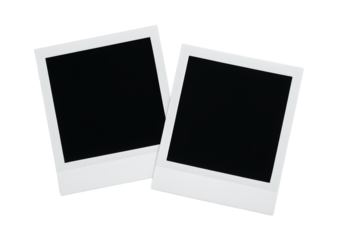 Two Blank Vintage Instant Photo Frames Overlapping, Classic Retro Polaroid Style Photography Mockup, Isolated on Transparent and White Background