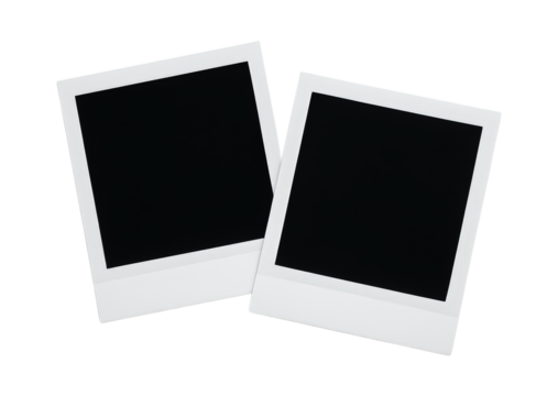 Two Blank Vintage Instant Photo Frames Overlapping, Classic Retro Polaroid Style Photography Mockup, Isolated on Transparent and White Background