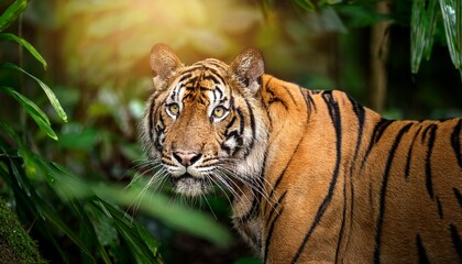 Fototapeta premium indonesian sumatran tiger panthera tigris sondaica in the jungle