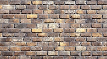 Fototapeta premium Close-up view of a textured brick wall with varying shades of brown and light gray bricks under natural light