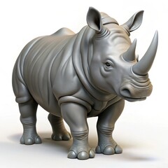 Obraz premium Realistic 3d render of a gray rhinoceros standing isolated on white background