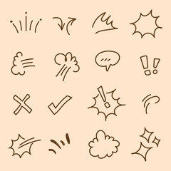 Marks and Signs cute element doodle cartoon hand drawn black line icon set