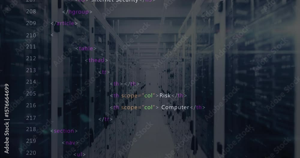 Poster opening rack aisle showing html overlay rendering, correcting table tags visualizing cyber security