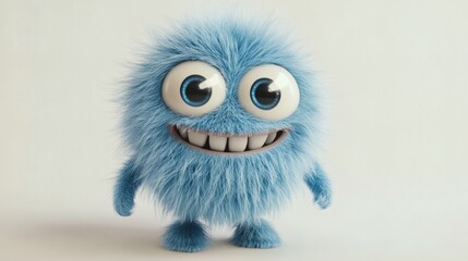 Obraz premium A fluffy blue animated creature showing a large happy smile