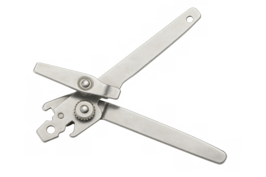 Classic butterfly can opener sitting on a transparent background, showcasing its sleek metal design, perfect for effortlessly opening cans