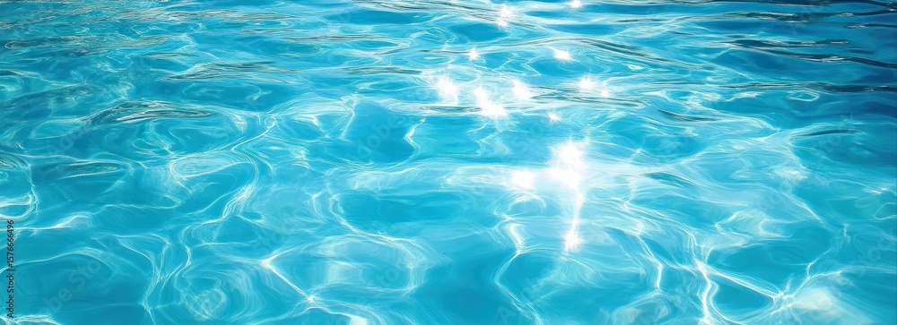 Poster bright sunlight reflecting on clear blue water surface with gentle ripples creating sparkling patter