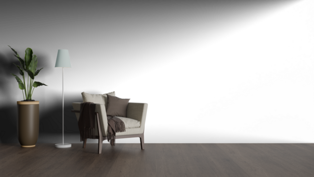 3D render a chair and a lamp in a room