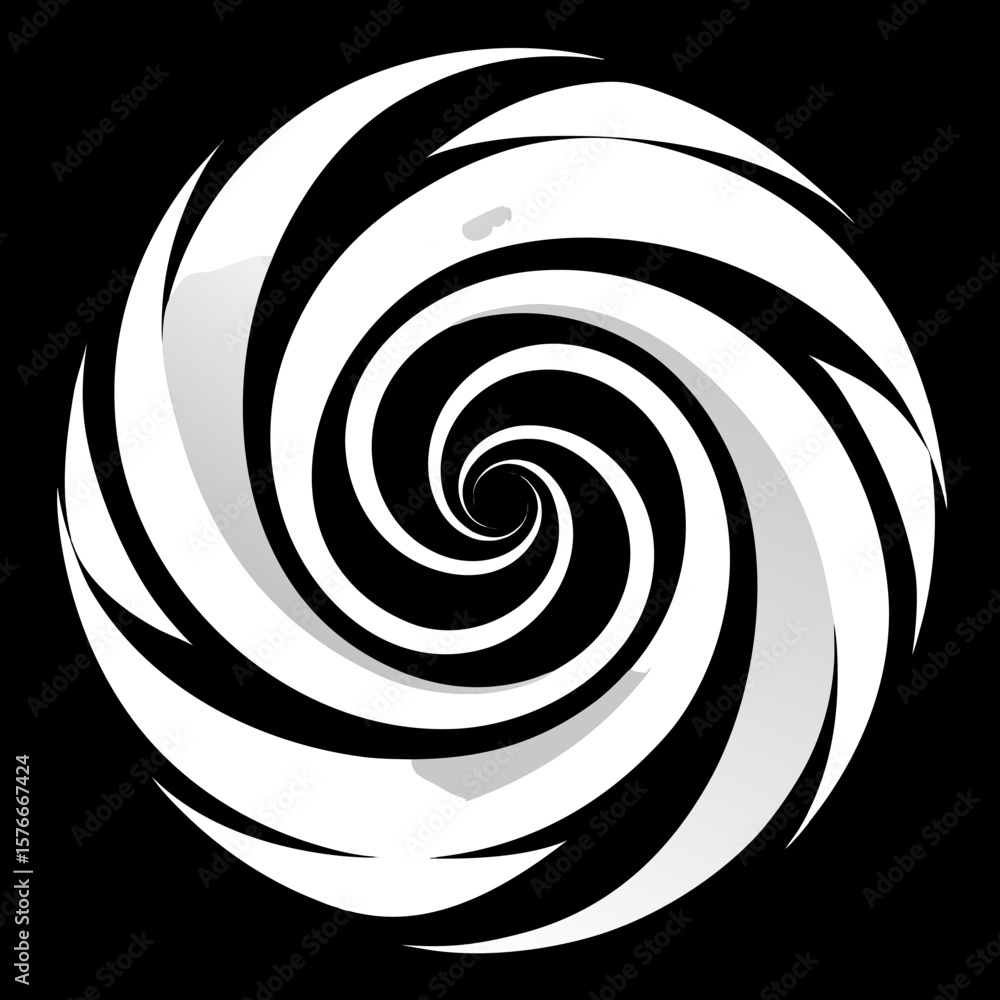 Poster monochrome swirling vortex pattern, abstract background with white background.