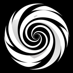 Monochrome swirling vortex pattern, abstract background with white background.