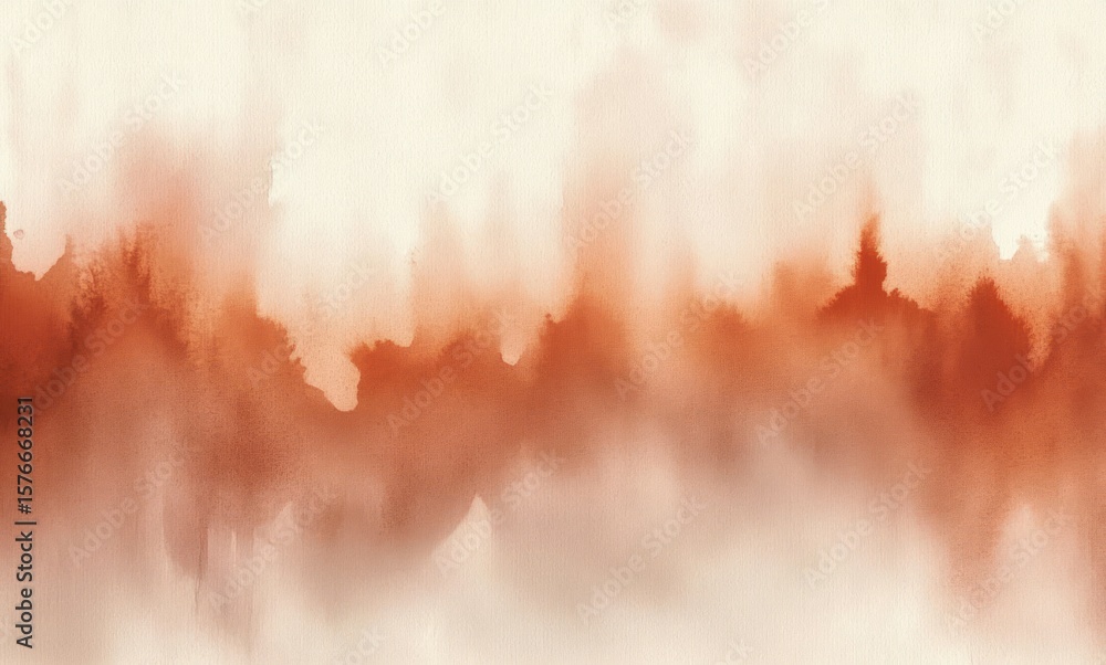 Aufkleber abstract watercolor painting with soft gradients and warm reddish-brown tones blending into cream ba