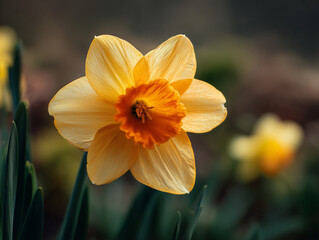 Fototapeta premium Close-Up of a Bright Yellow Daffodil Bloom in Spring Light