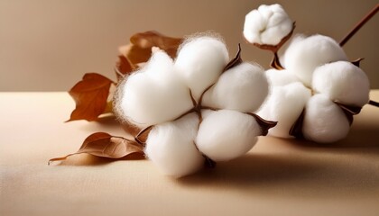 raw cotton bolls and fluffy fibers against a neutral background n natural soft and representing organic textiles and sustainable agriculture