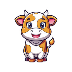 Cute cartoon cow with large expressive eyes and a happy smile