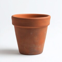Simple empty clay flower pot with rustic texture isolated on white background