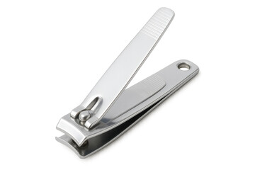 Metallic nail clipper gleaming against transparent surface, showcasing precision personal grooming tool for professional beauty imagery