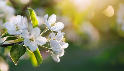 selective soft focused close up of a flowering apple tree branch with white flowers