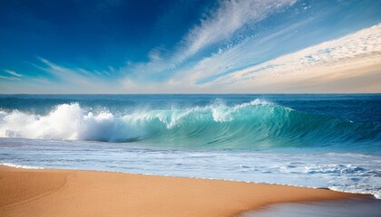 stylized ocean wave crashing on sandy beach scene