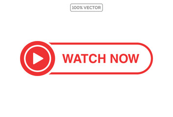 Watch Now video button or icon in vector format. Ideal for streaming platforms, YouTube thumbnails, video previews template vector