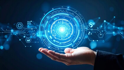 AI Technology and Digital Innovation with Artificial Intelligence Concept Hand and AI Data Future.