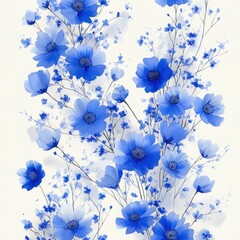 Delicate blue flowers with soft petals and slender stems creating an airy and graceful floral arrangement on a light background