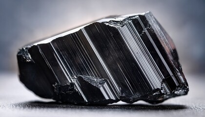 raw black tourmaline crystal specimen with mineral vein dark polished stone geology metaphysical healing gemology