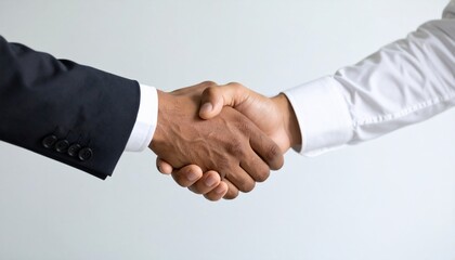 Obraz premium Close-up of two businesspeople shaking hands, symbolizing a deal or agreement.