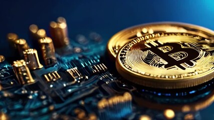 Golden bitcoin cryptocurrency coin obackground created with generative ai