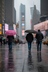 bustling new york city street during rainy afternoon reflects unique lifestyle and atmosphere of city