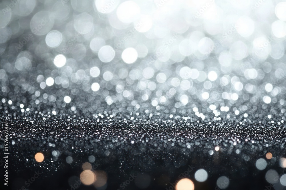 Poster close-up of sparkling silver glitter with bokeh light effects creating a shiny and festive atmospher