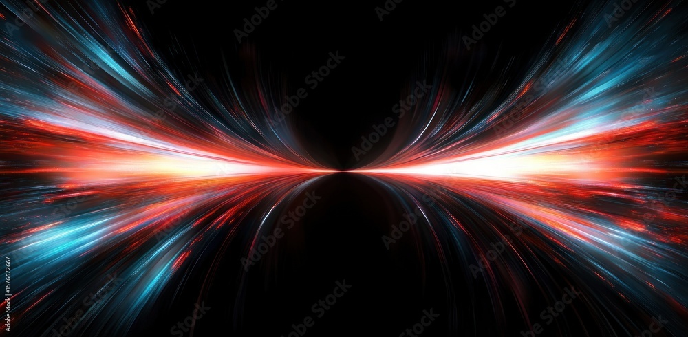 Aufkleber abstract light beams in red, blue, and white radiate symmetrically from a central dark point creatin
