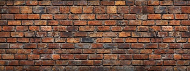 Obraz premium Close-up view of an old textured red and brown brick wall showing weathered and uneven surfaces creating a rustic and vintage atmosphere