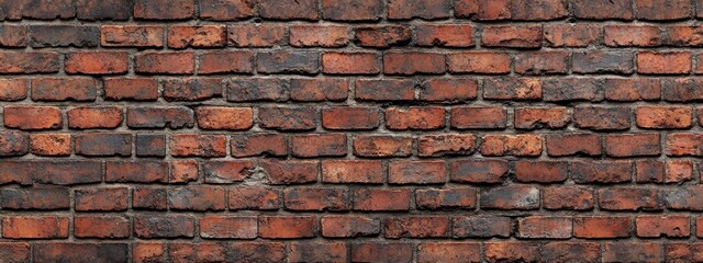 Close-up view of an old, weathered red brick wall with varying shades and textures showing signs of age and wear