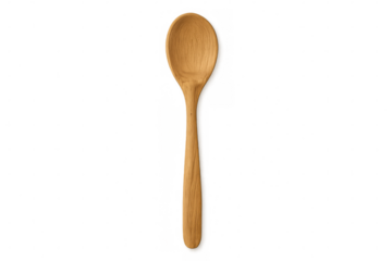 Wooden spoon resting against white backdrop, highlighting traditional kitchen utensil design