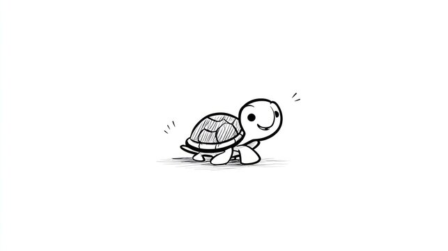 Simple black and white illustration of a cute cartoon turtle
