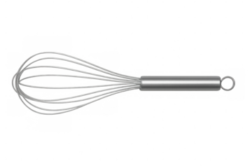 Metal whisk hanging vertically, professional bakery utensil for whisking, blending ingredients in culinary preparation