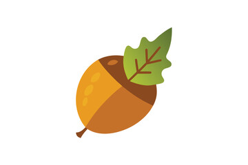 Watercolor Style Flat Vector Of Oak Seed With Leaves