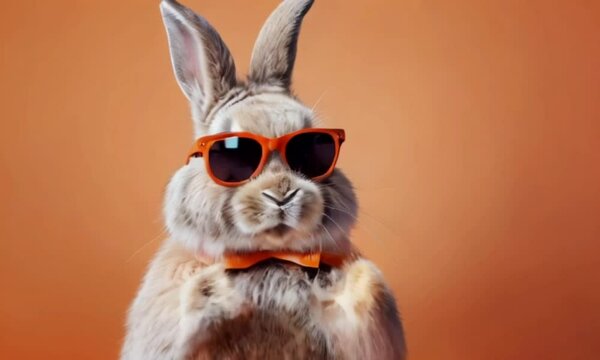 Funny easter animal pet - Easter bunny rabbit with sunglasses created with generative ai