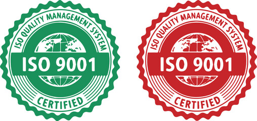 Obraz premium ISO 9001 certified quality management system badge in green and red on white background