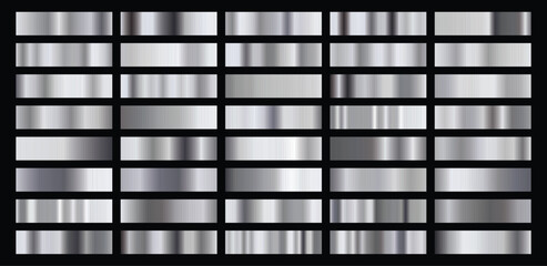 A set of dark silver and black metallic gradients on a black background. Metallic gradient effects for the design of text and bulletin boards, infographics. Metal banner. Vector illustration. 
