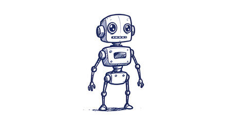 Sketchy Cartoon Robot Isolated on White